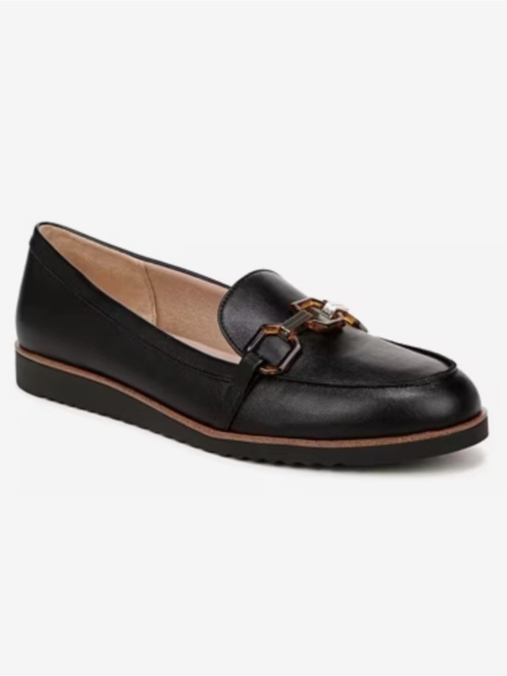 LifeStride Zee 3 Black Tortoise Chain Link Loafers 7.5 W Wide
